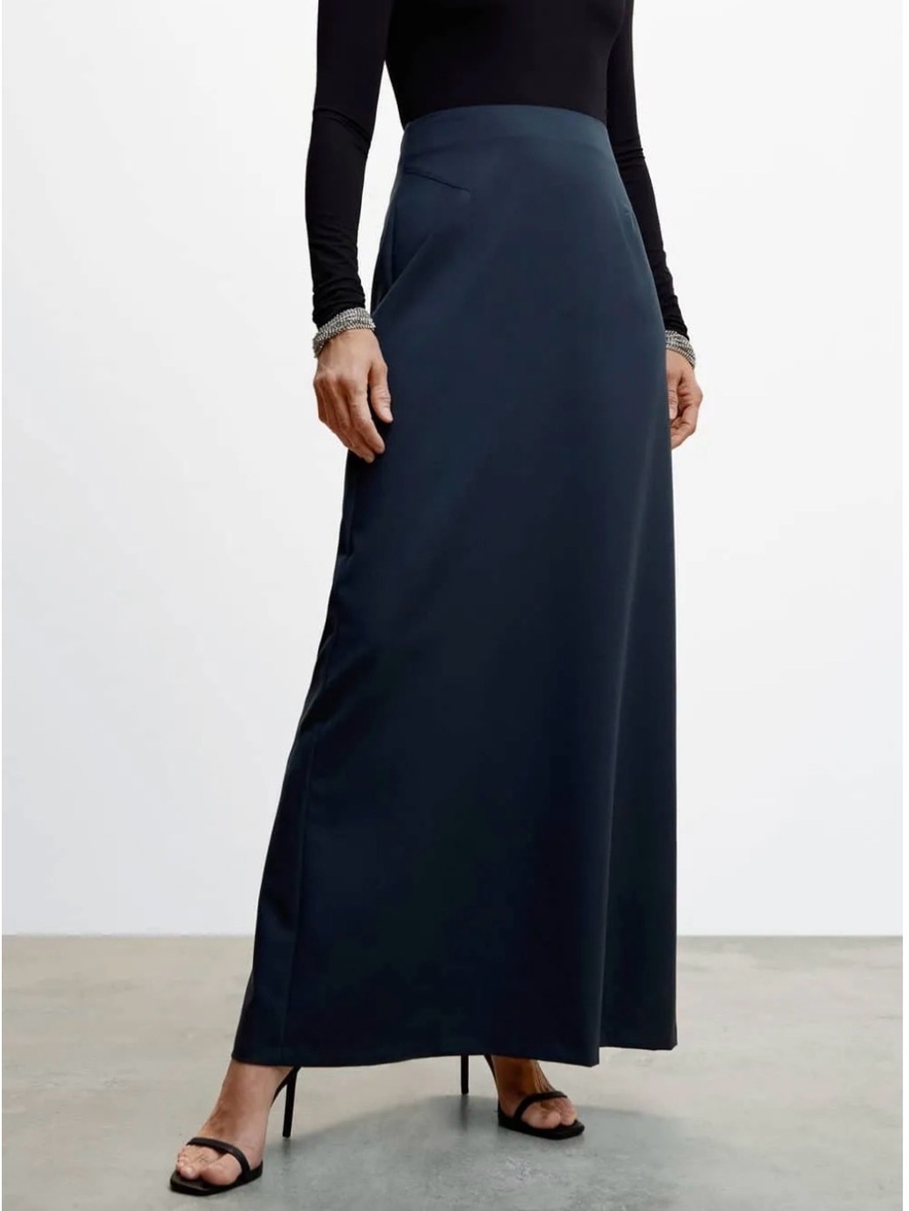 Mango Navy High-Waist Maxi Skirt